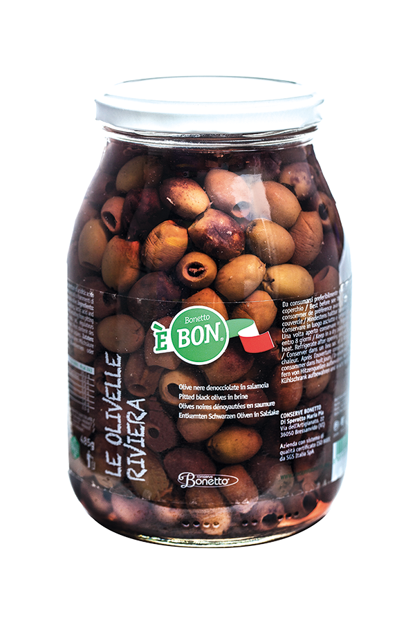 Bonetto - Oliven schwarz entsteint in Sonnenblumenöl, 1062 ml